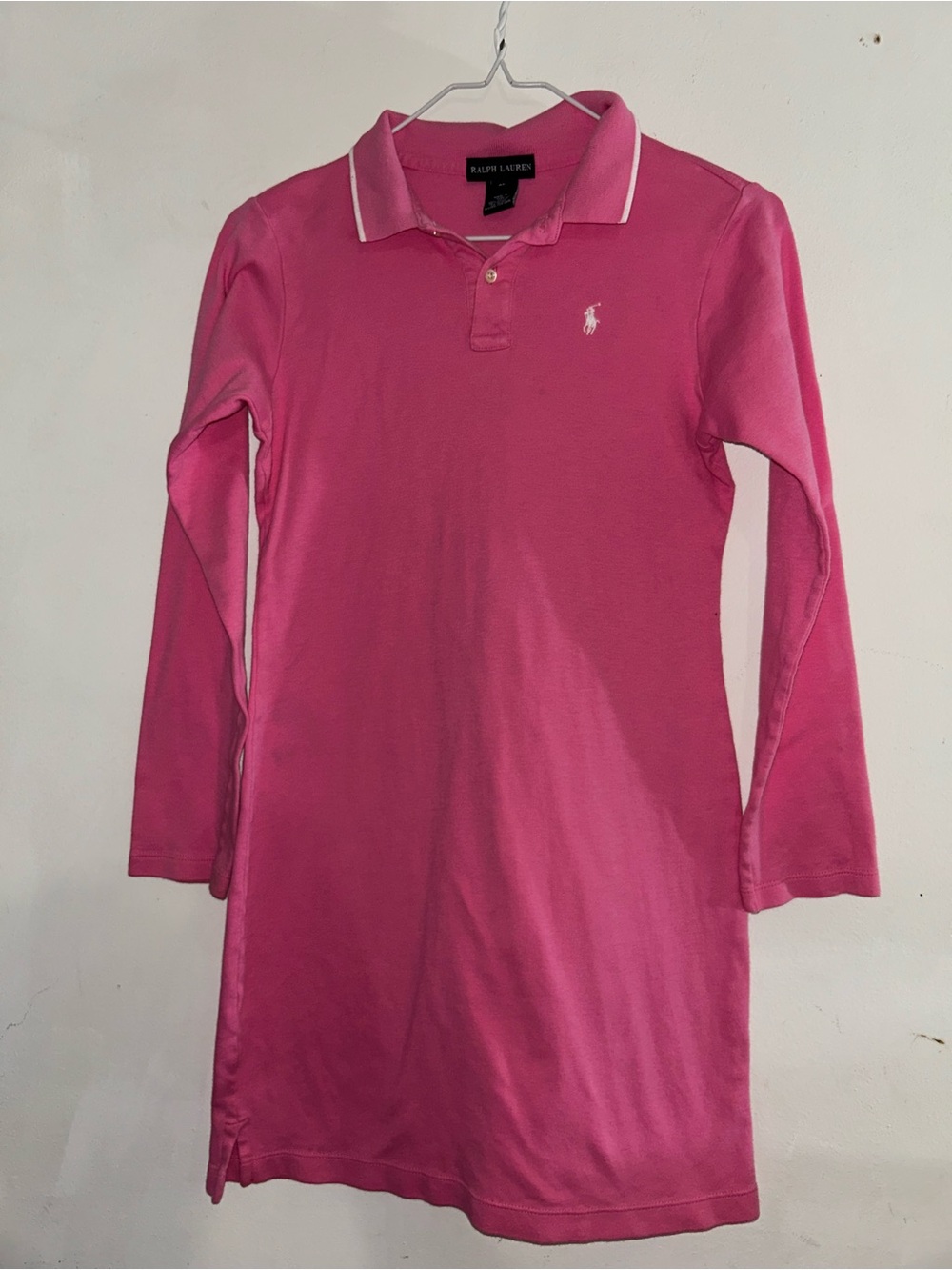 Ralph Lauren Girls' Pink Long-Sleeve Polo Dress XL